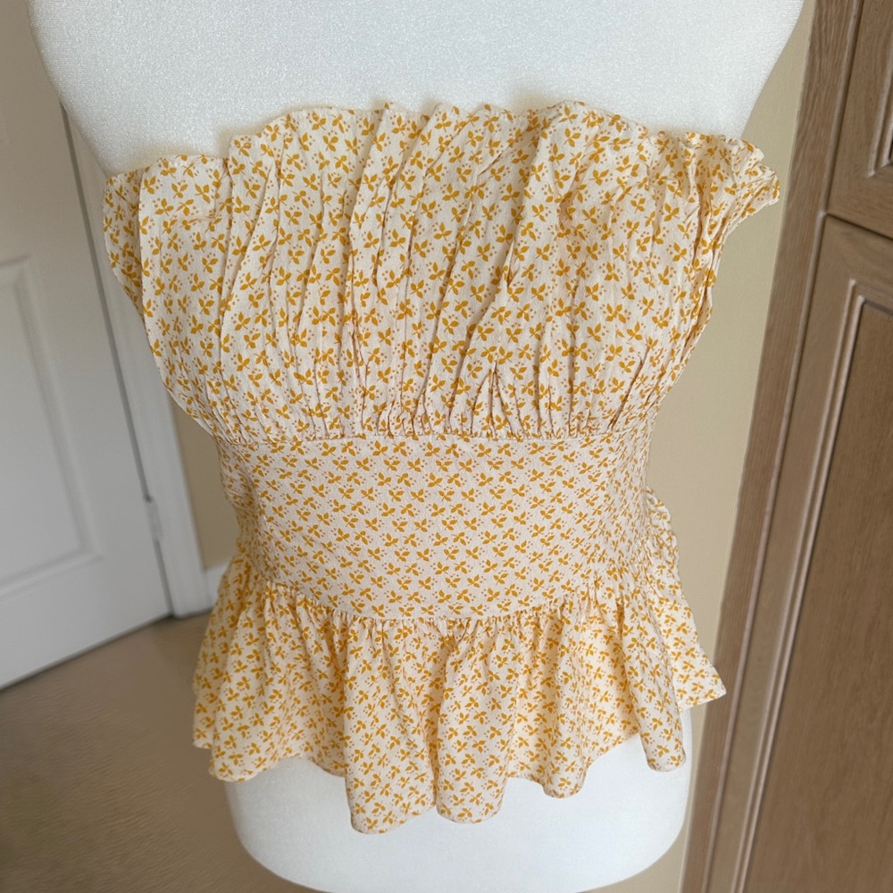 Skylar + Madison Yellow Floral Strapless Top - Picture 2 of 9